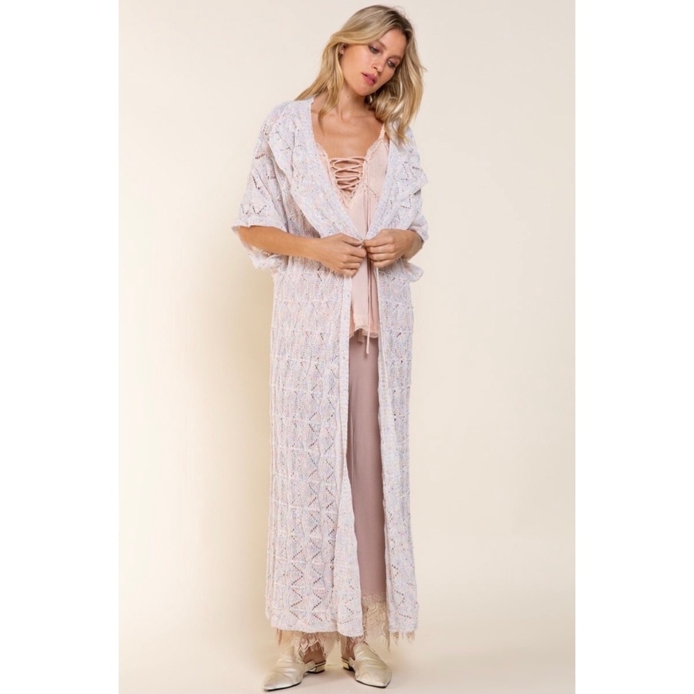 POL White Rainbow Weaved Half Sleeve Long Lightweight Cardigan - Picture 2 of 10